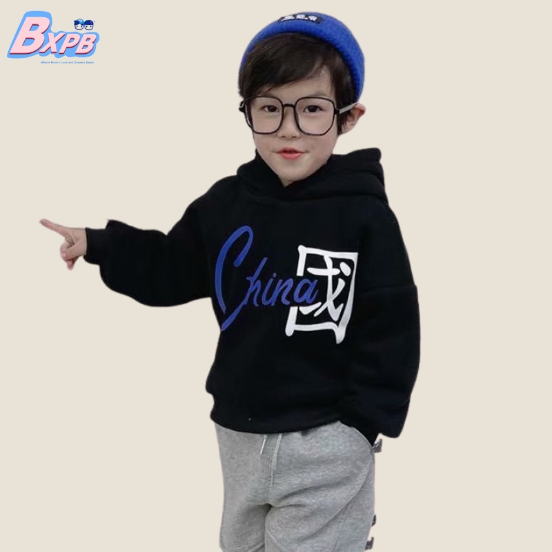 Áo hoodie BXPB lót lông cừu tay dài in hình thời trang thu đông dành cho bé trai 4-15 tuổi