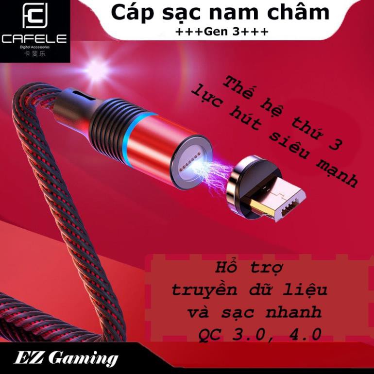 🍀HÀNG XỊN🍀 Cáp sạc nam châm  CAFELE thế hệ mới 2019,lực hút siêu mạnh, sạc nhanh QC 3.0 micro USB, Iphone, USB Type C.