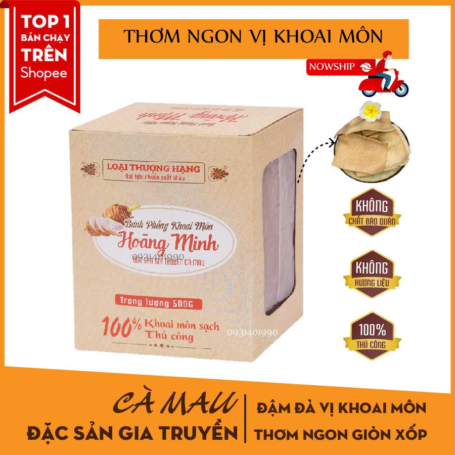 Bánh phồng khoai môn |Bánh phồng ngon| Đặc sản Cà Mau |Hộp 500G| KHÔNG NGON HOÀN TIỀN