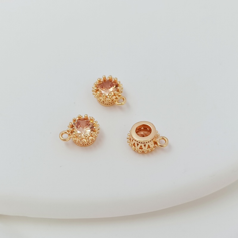 Mặt Dây Chuyền Hình Tròn Đính Đá Zircon Mạ Vàng 14K 7mm DIY