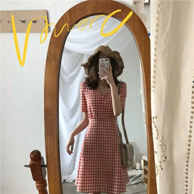 VÁY KẺ CARO ĐỎ SIÊU SANG