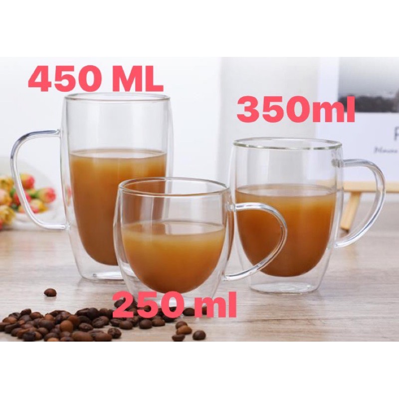 Ly thuỷ tinh 2 lớp có quai 250-350-450ml