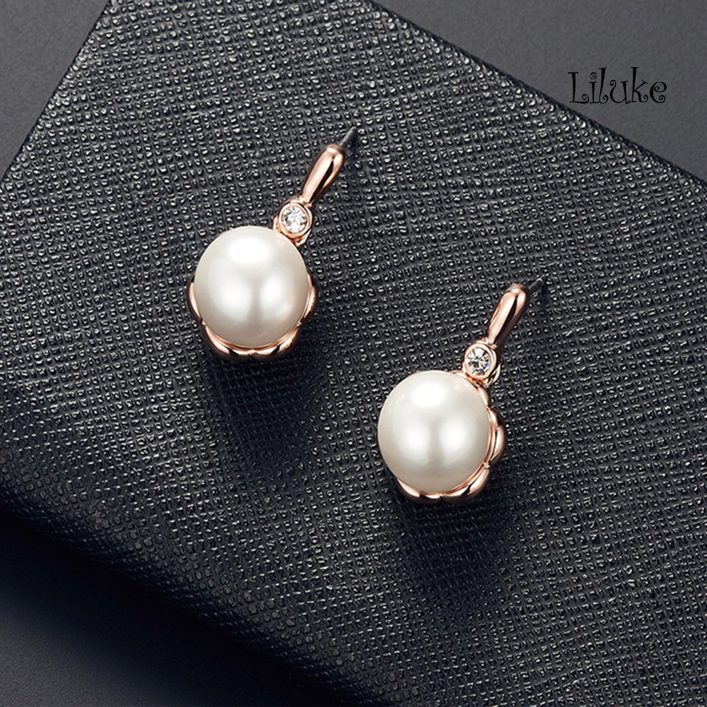 Bộ Vòng cổ + Đôi Khuyên Tai Đính Ngọc Trai Giả Và Đá Nhân Tạo Thời Trang Cho Nữ