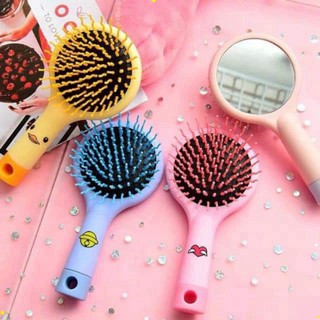 Lược Chải Tóc Kèm Gương gỡ rối tóc xoăn, lược gội đầu tròn cầm tay mini cute