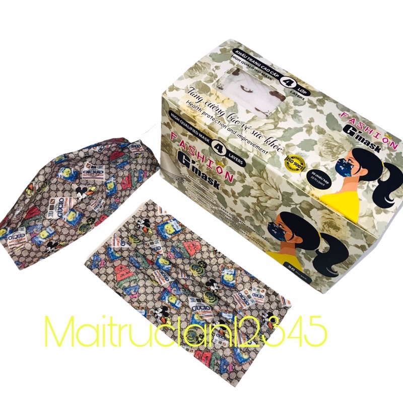 (PHIÊN BẢN GIỚI HẠN 3)Khẩu Trang Cao cấp Garcotex Fashion hoạ tiết thời trang phong phú 4 lớp 50 cái