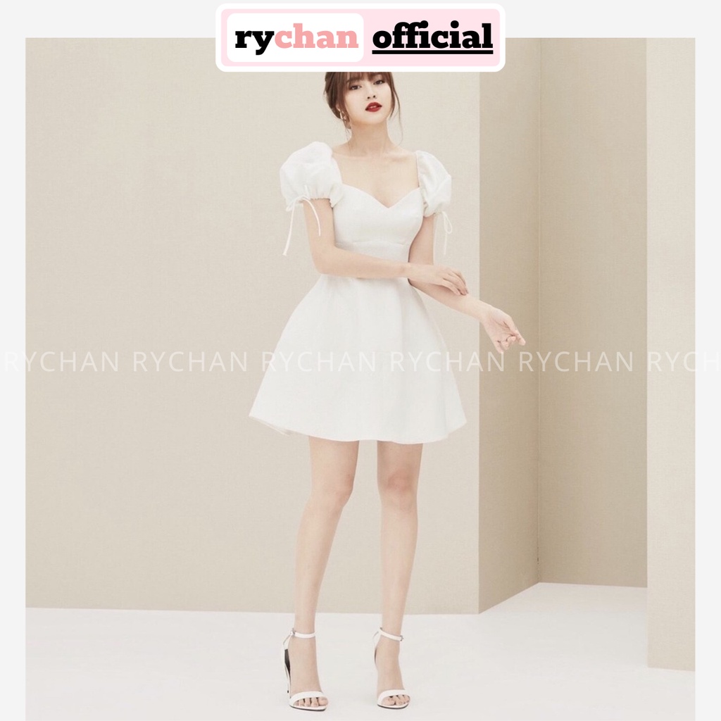 DX889 - Đầm Xòe Trắng Tay Phồng Đầm Xòe Sang Trọng Đầm Đi Đám Cưới Đầm Dự Tiệc