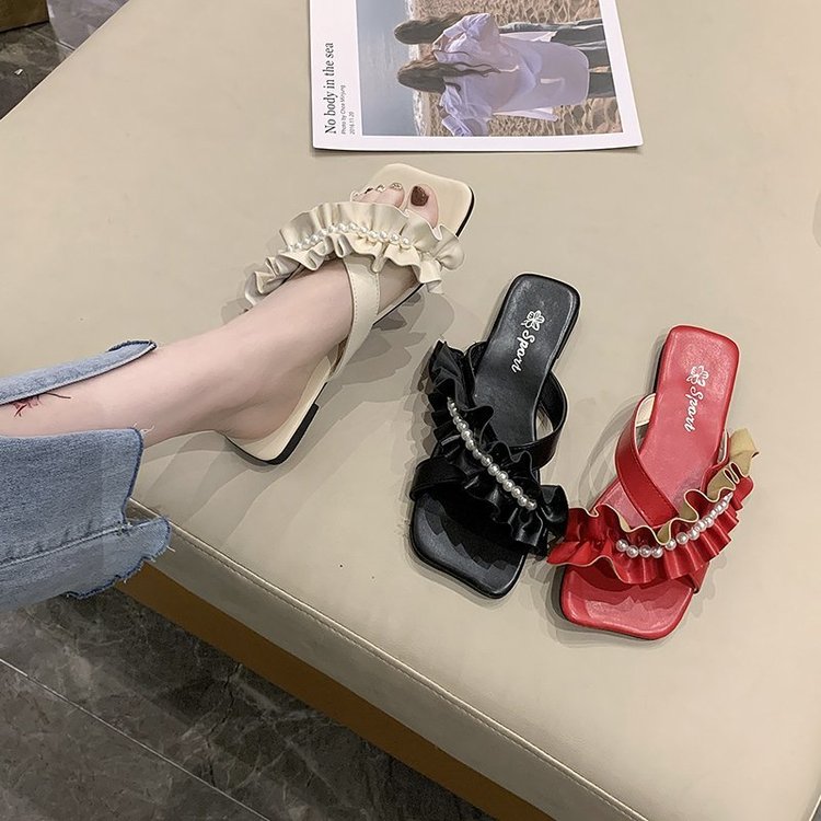 [ Mã 66CBSALE giảm 30K đơn 200K] Dép Đế Bệt Mũi Vuông Phối Ren Thời Trang Nữ Sành Điệu | BigBuy360 - bigbuy360.vn