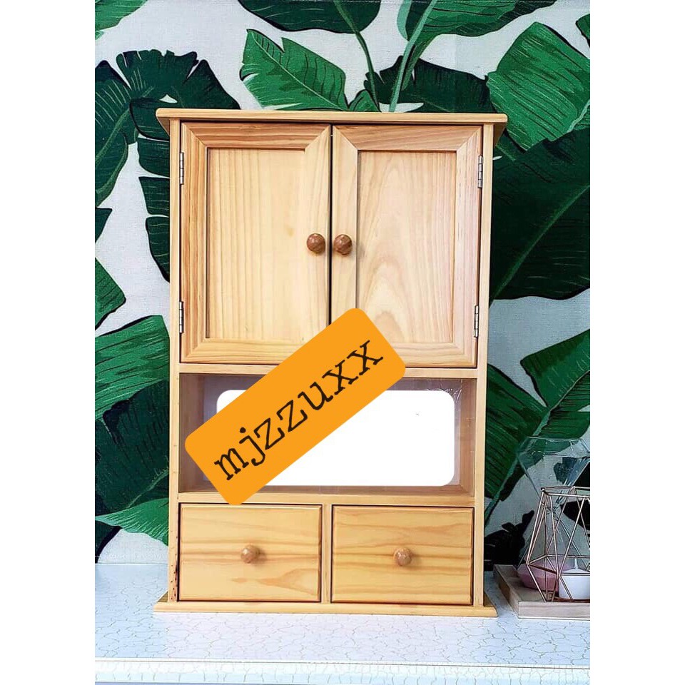 Tủ thuốc y tế gia đình tủ gỗ tự nhiên 2 hộc kéo treo tường màu trắng MJ0080 mjzzuxx