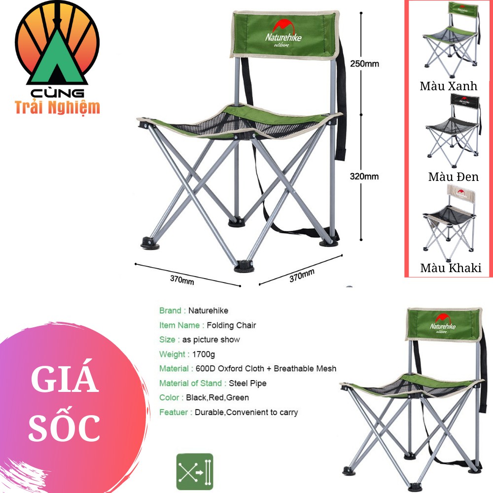 [CHÍNH HÃNG] Ghế Xếp Cầm Tay Siêu Nhẹ Cho Du Lịch Picnic Dã Ngoại Đọc Sách Câu Cá NatureHike NH16J001-J