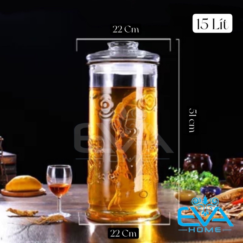 Bình Ngâm Thuỷ Tinh 15 Lít Dáng Trụ Hoa Văn Rồng - TR15L M1095