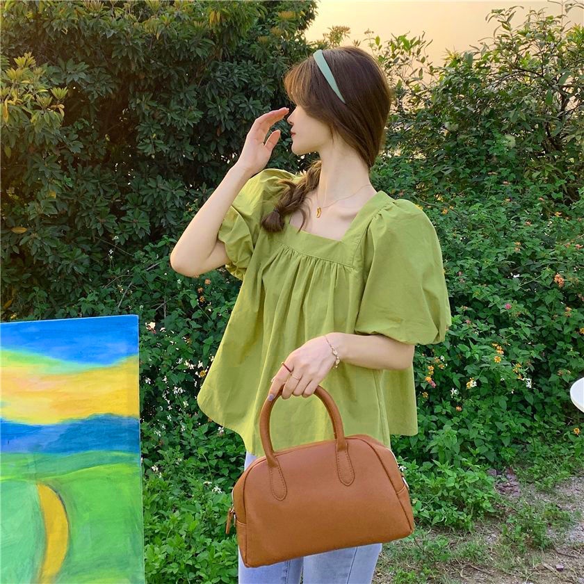 Áo Sơ Mi Tay Phồng Cổ Vuông Phong Cách Hàn Quốc Thời Trang Cho Nữ