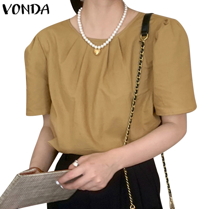 Áo Kiểu Tay Ngắn Cổ Tròn Xếp Ly Thời Trang Mùa Hè Phong Cách Hàn Quốc Cho Nữ