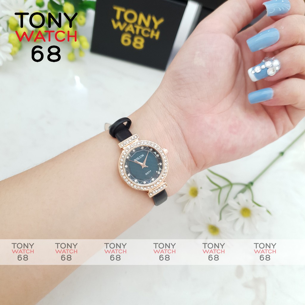 Đồng hồ nữ Bolun đẹp chính hãng dây da mặt viền đá chống nước Tony Watch 68 | BigBuy360 - bigbuy360.vn