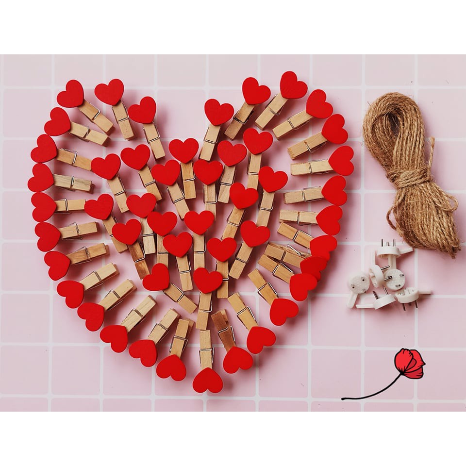 Set 50 kẹp gỗ trái tim+10m dây+6 đinh 3 chân | BigBuy360 - bigbuy360.vn