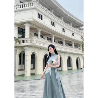 Set váy lụa satin cổ yếm tiểu thư nanstudios - marina set