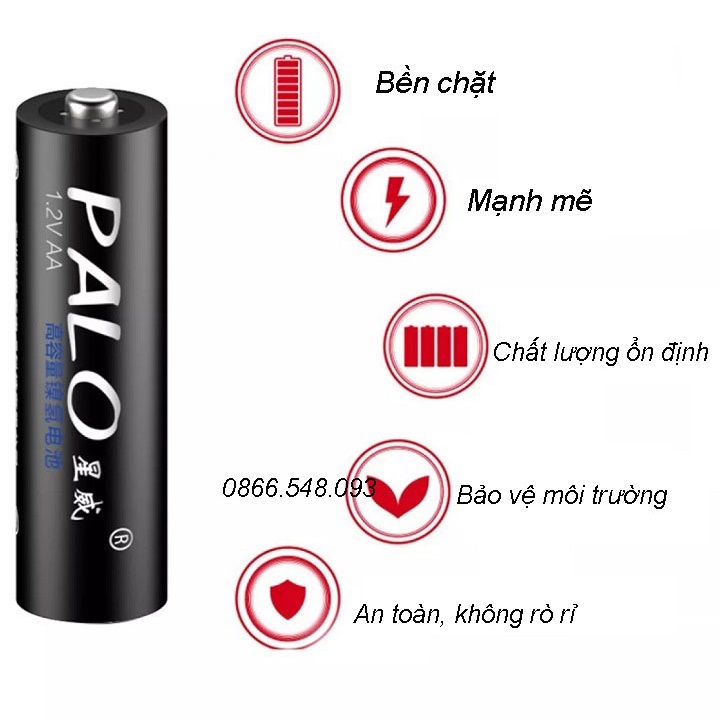 Bộ 4 viên pin tiểu sạc AA3000 mAh PALO dung lượng cao dùng hát MIC, đồ chơi...