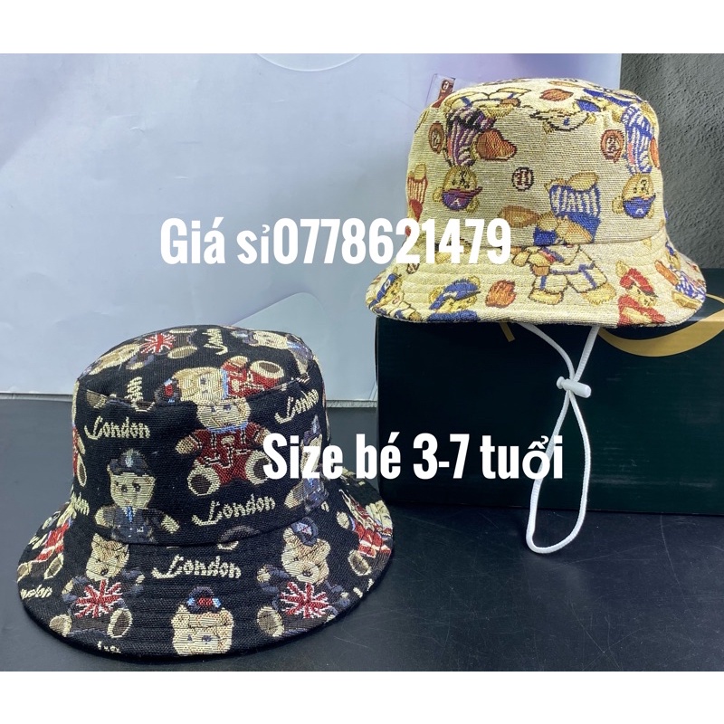 mũ bo trẻ em 3tuổi đến 8 tuổi - nón bo nam thêu gấu dành cho bé trai
