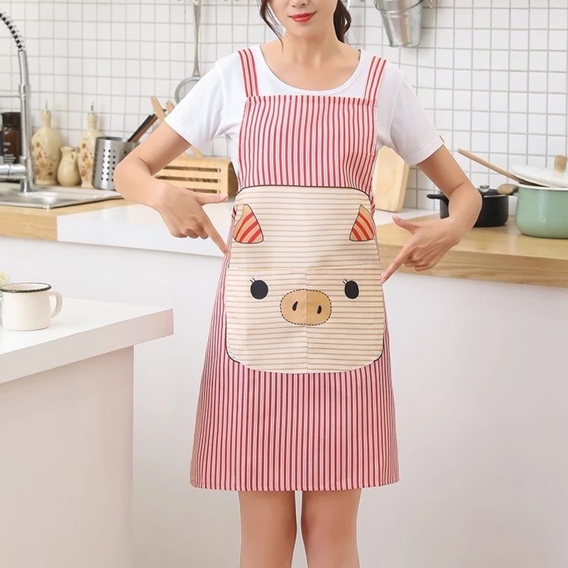 1 Tạp Dề Nấu Ăn Hình Heo Hoạt Hình Dễ Thương Có Túi Chống Thấm Nước Chống Dầu Cho Nhà Bếp