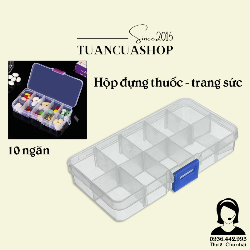 Hộp đựng trang sức 10 ngăn tiện lợi - Hôp nhựa trong suốt 10 ngăn