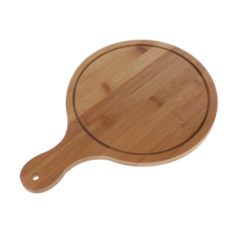 yu Durable Round Wooden Pizza Paddle Serving Board Making Peel Cutting Tray 4 Sizes