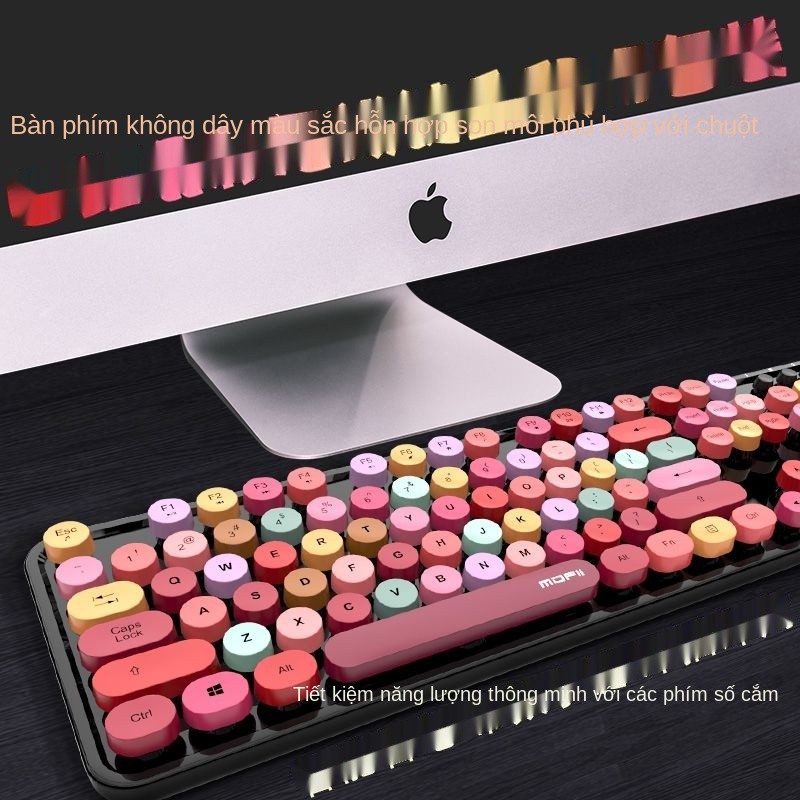 Bộ bàn phím và chuột không dây cô gái dễ thương trái tim macaron màu hồng son môi chấm trò chơi văn phòng cổ đi