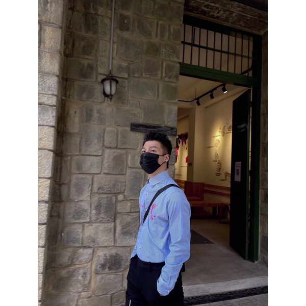 Sơ mi nam sọc kẻ xanh logo WAGG