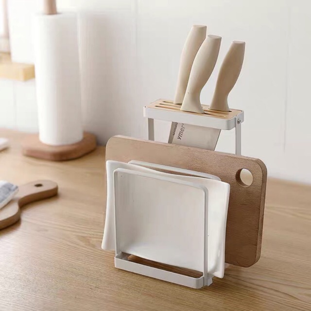 Giá sắt đựng dao, thớt, nắp vung kiểu Hàn - Décor nhà Sò