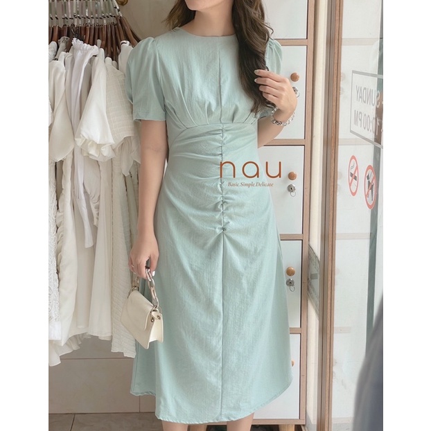 Đầm dáng dài nhíu eo tôn dáng