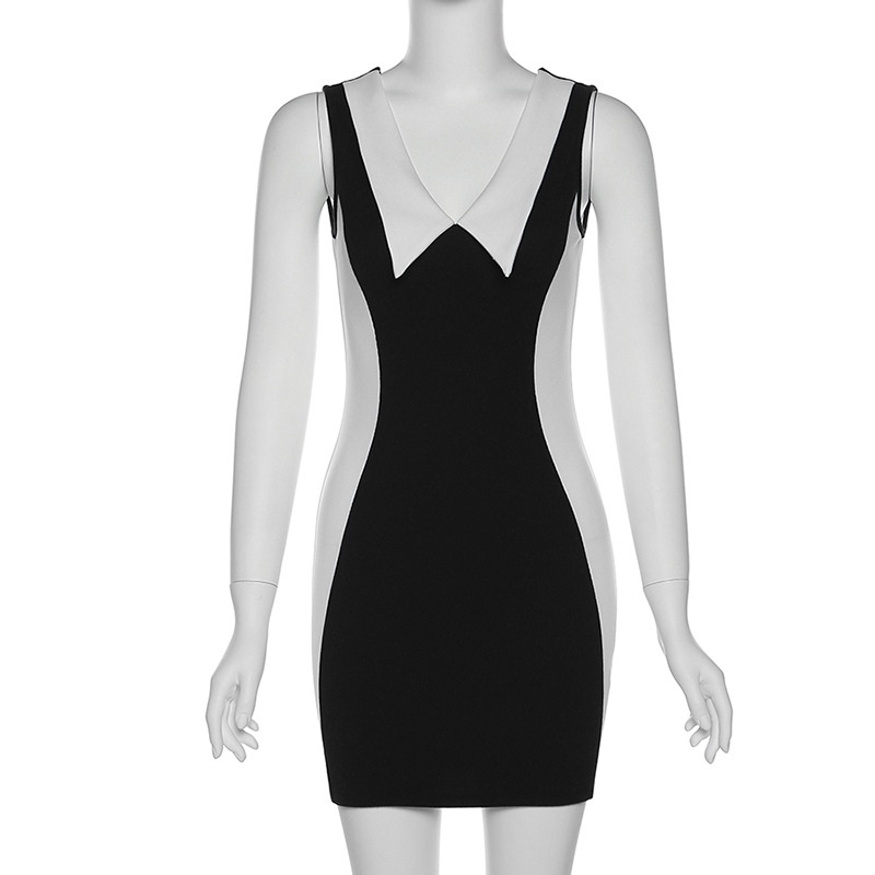 Đầm Không Tay Cổ Bẻ Màu Sắc Tương Phản Thời Trang Quyến Rũ Dành Cho Nữ 2022