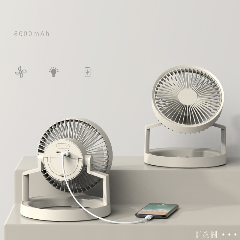 Quạt Cắm Trại 8000mah 3 Tốc Độ Kèm Đèn Led Và Sạc Usb Tiện Dụng