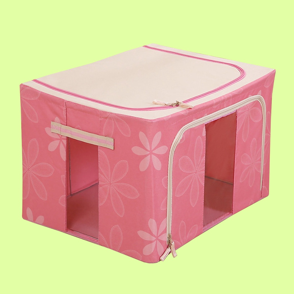 Hộp Vải khung thép đựng đồ đa năng gấp gọn tủ quần áo khung sắt chống ẩm có khóa kéo 2 cửa có thể xếp trồng