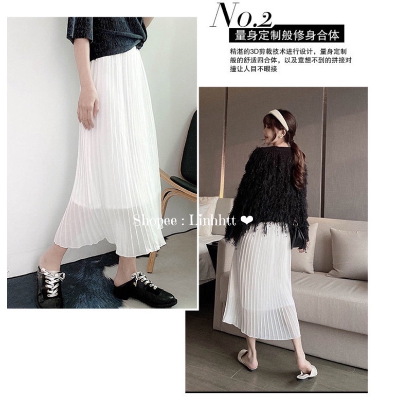 Chân váy voan dài dập ly TRẮNG