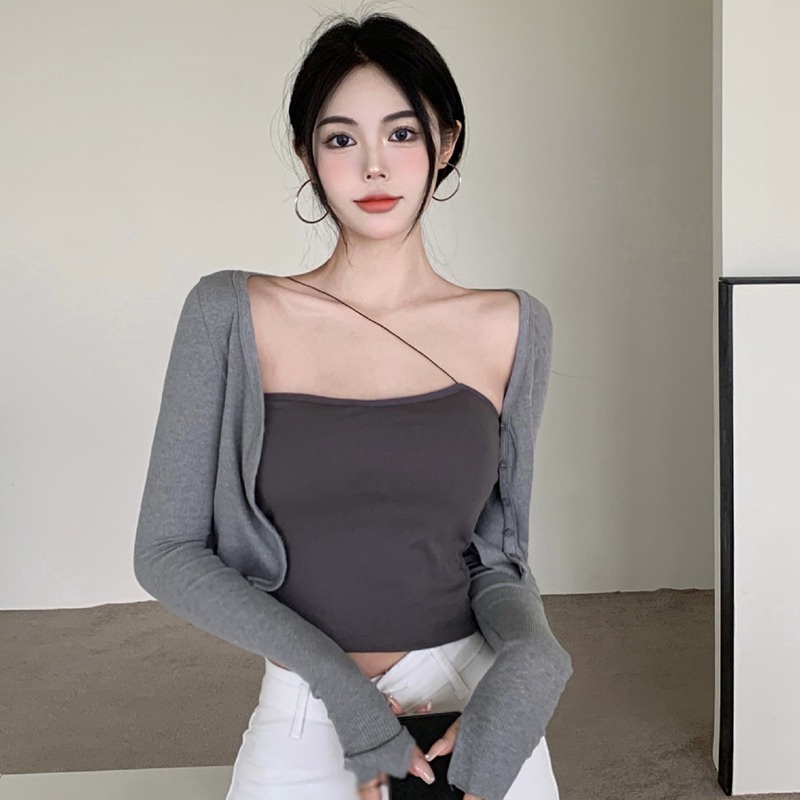 Áo Hai Dây Dáng Ôm Màu Sắc Trơn Gợi Cảm Phong Cách Hàn Quốc Cho Nữ