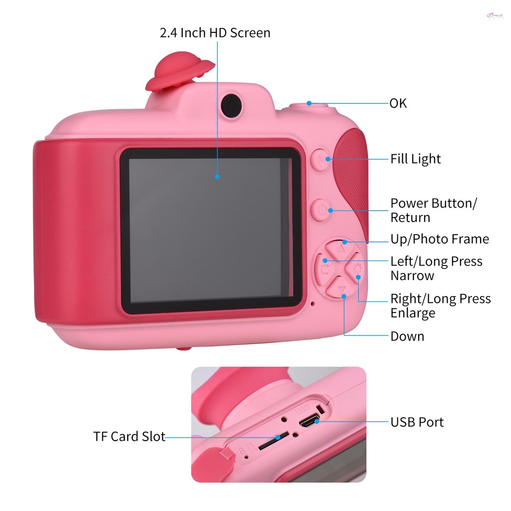 Camera kỹ thuật số dễ thương cho bé gái 3-12 tuổi 1080P HD màn hình 2.4 Inch 32GB
 | BigBuy360 - bigbuy360.vn