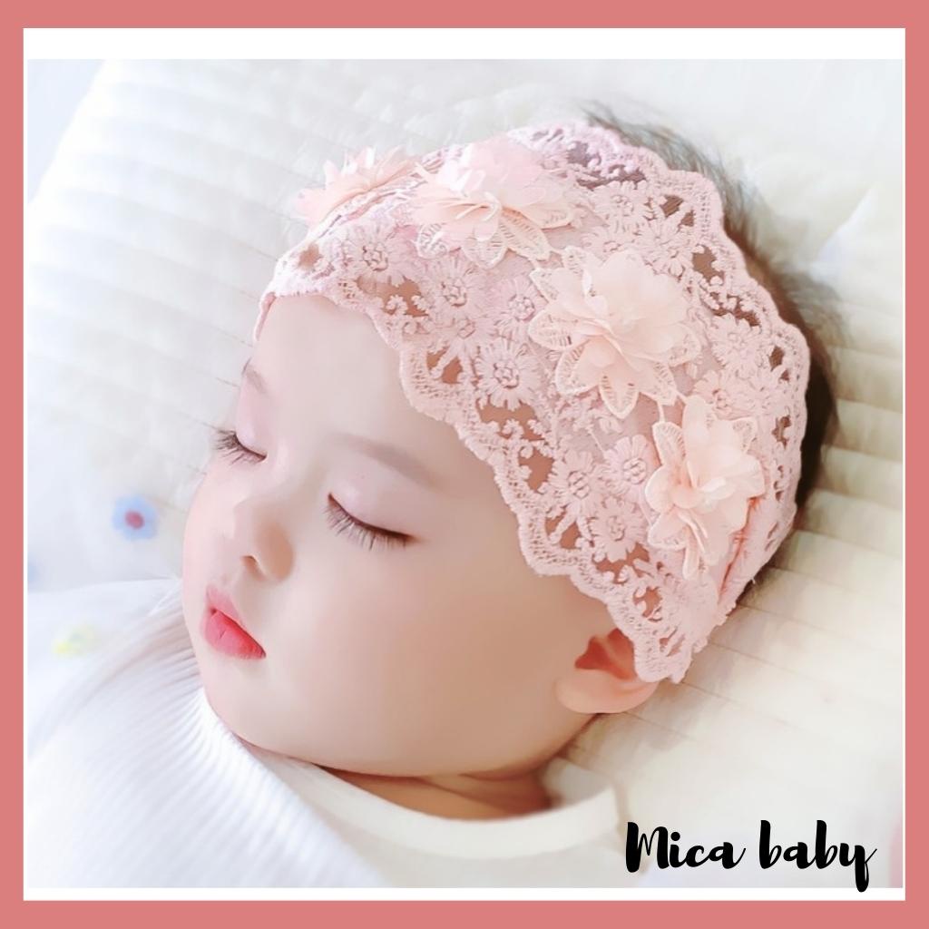 Băng đô turban cho bé vải ren mềm đính hoa xinh xắn đáng yêu BD72 Mica baby