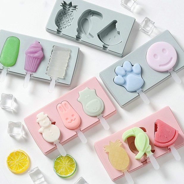 Khuôn làm kem nhiều hình bằng silicone cao cấp có nắp đậy (Tặng kèm que kem)