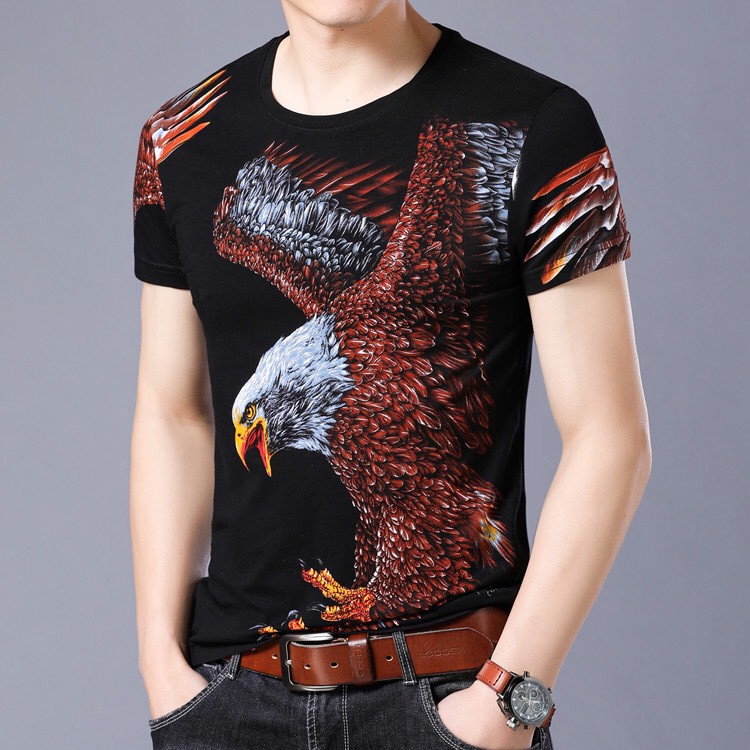 Áo Phông Nam Cổ Tròn Thun Cotton Cá Tính Hình Đại Bàng Tung Cánh ( Mã AN05)