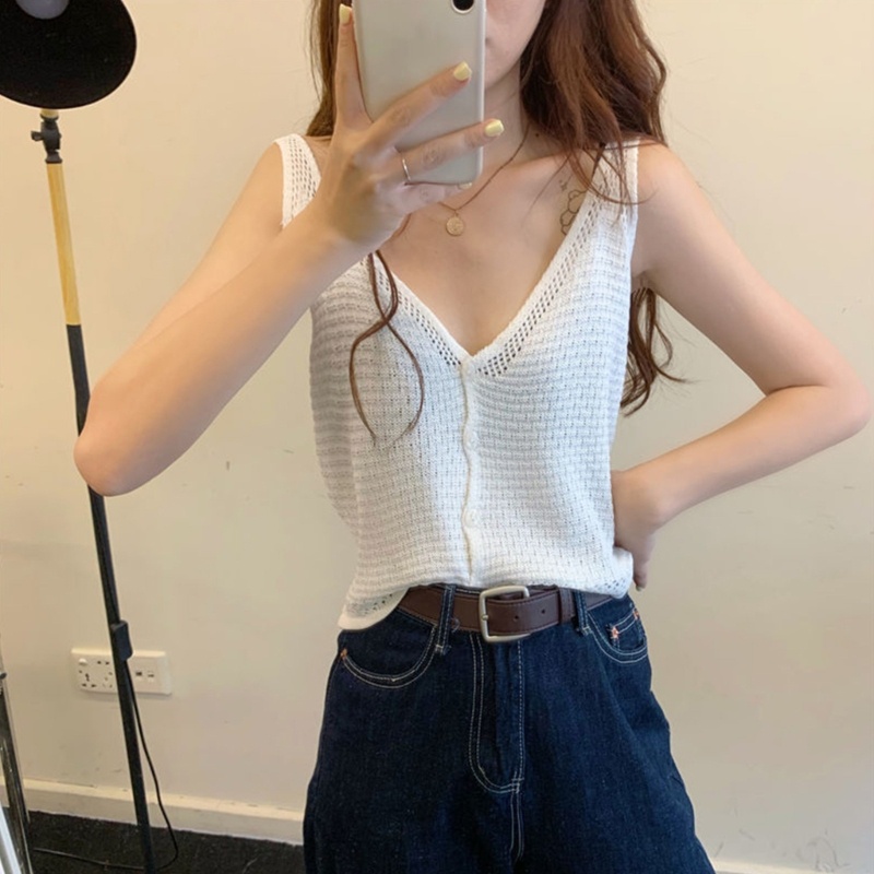 Áo Croptop Dệt Kim Hai Dây Thời Trang Mùa Hè Cho Nữ