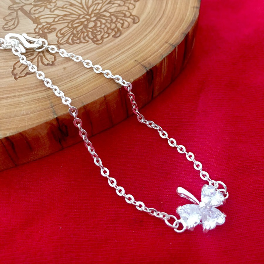 Lắc Tay Bạc Ta CaoBac Silver Vòng Tay Bạc Sợi Xích Họa Tiết Ba Lá Đính Đá Cao Cấp Quà Tặng Xinh Xắn Dành Cho Bạn Nữ