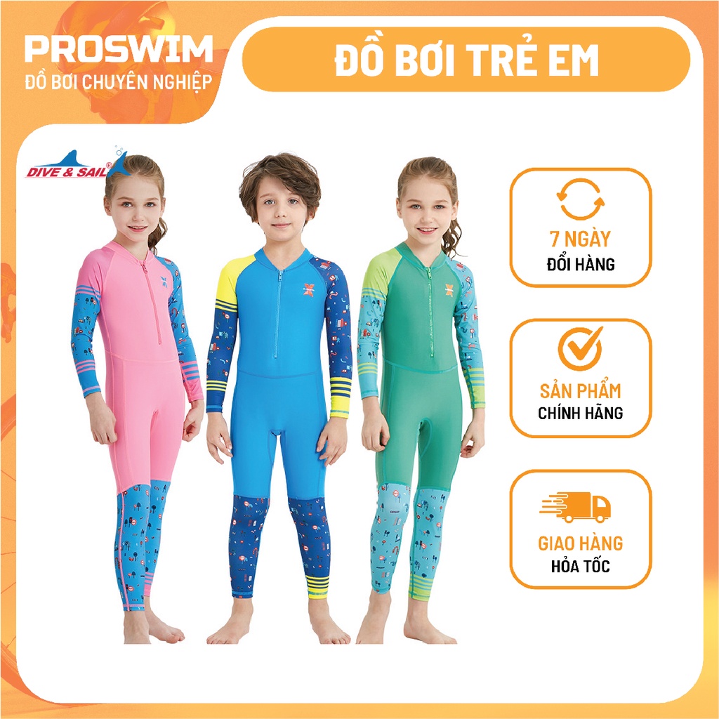 Bộ Đồ Bơi Cho Bé Chống UV Chống Nắng Giữ Nhiệt Nhẹ Dài Kín Toàn Thân Size 10-35kg 90-140cm