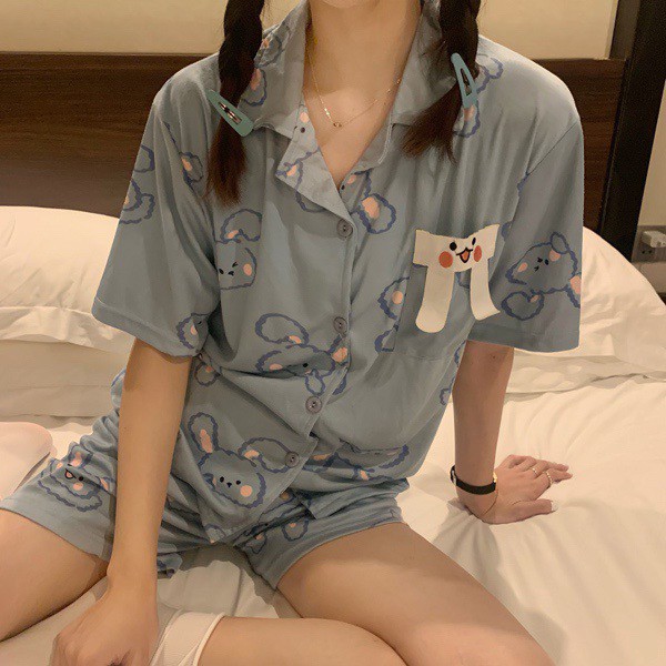 Bộ ngủ pijama họa tiết thỏ cute vải cotton