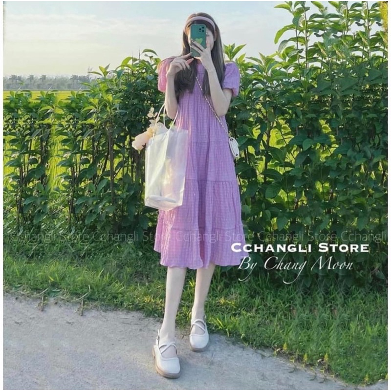 Đầm- Váy babydoll xốp nhún 4 màu Ulzzang