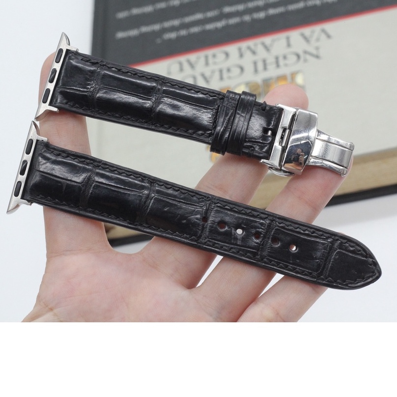Dây Đeo Thay Thế Cho Đồng Hồ Thông Minh,Dây Da Cá Sấu Thật Phù Hợp Với Các Series 2,3,4,5,6,7 Mặt 38mm-45mm