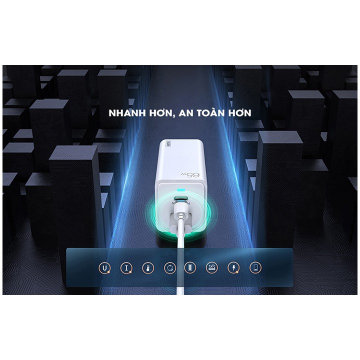 [ Giá siêu rẻ,chính hãng ] Sạc Nhanh Remax RP-U50 GaN 65W tích hợp 01 cổng USB A và 01 cổng USB C - sạc laptop, iphone