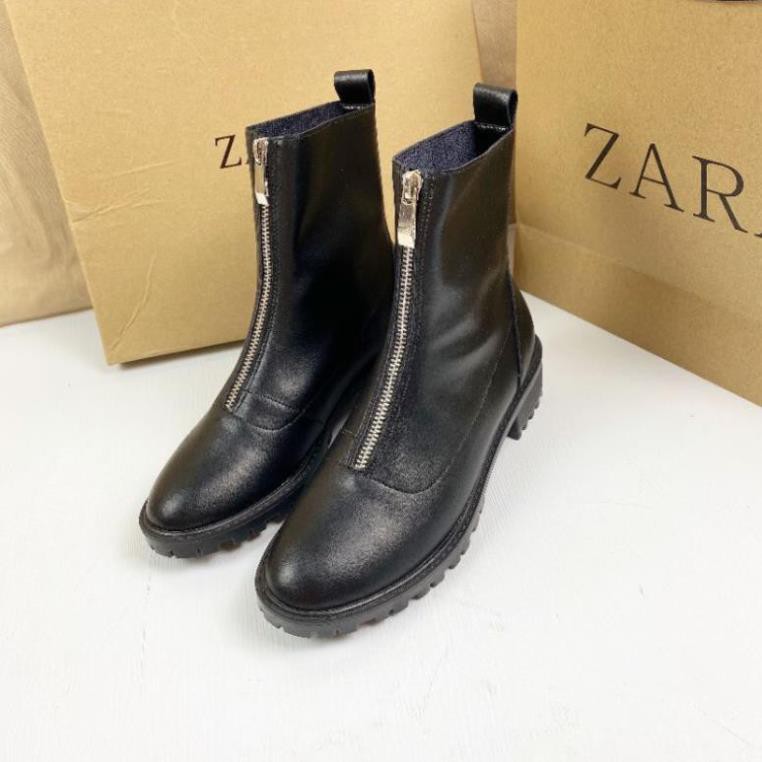 XK(VIDEO) Boot Cổ Lửng Zara Đế 5p Kéo Khoá Trước Da Mềm Lót Êm Fullbox Cao Cấp