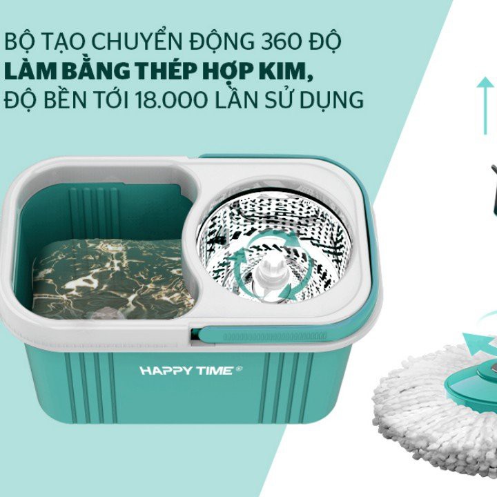 bộ cây lau nhà thông minh Sunhouse xoay 360 độ Happy Time KH-CL330S siêu thấm hút (tặng thêm 1 bông lau)