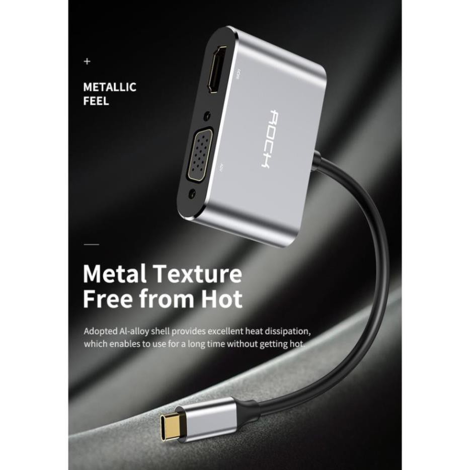 Cáp USB-C to HDMI+VGA Converter Rock - Hàng chính hãng
