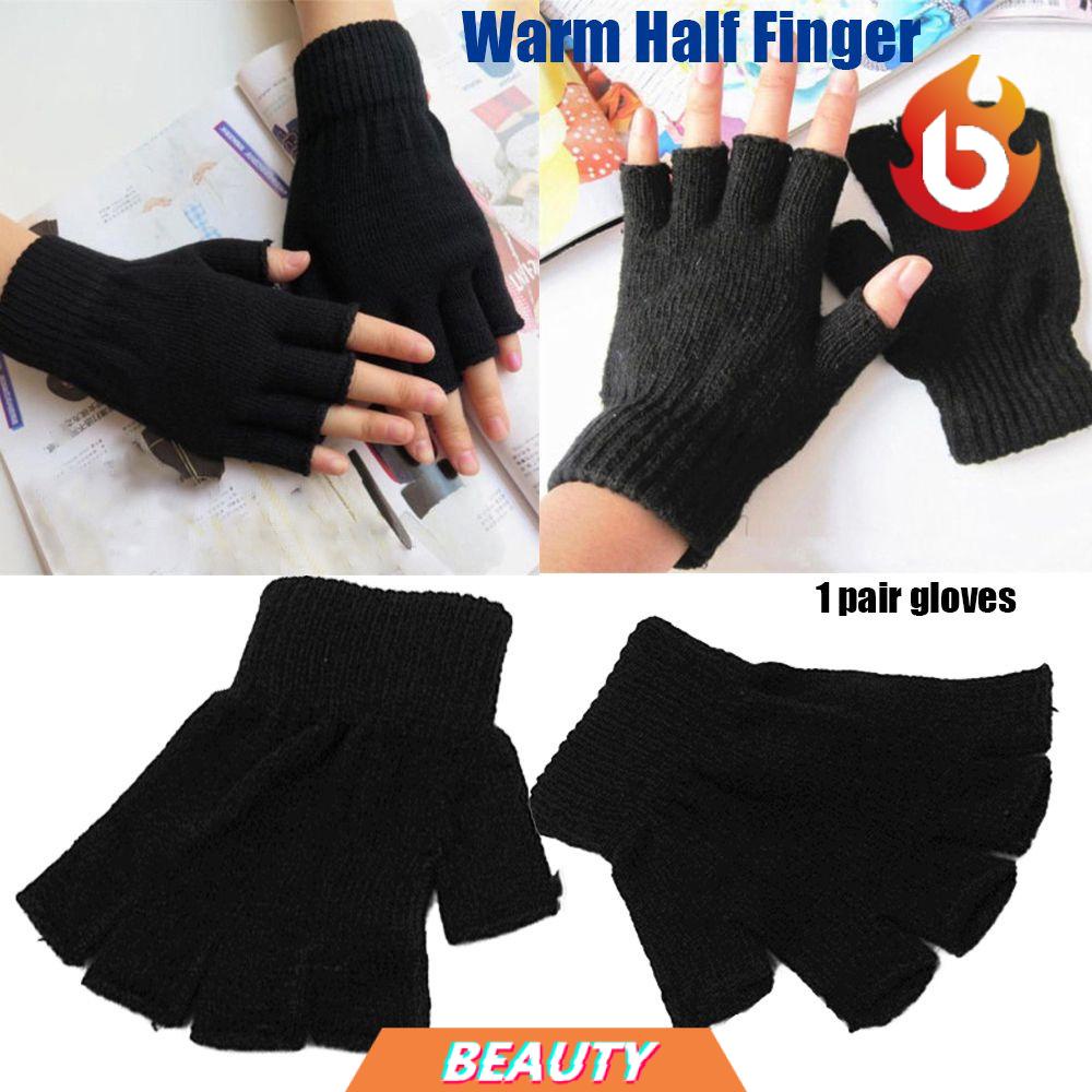 Đôi găng tay dệt kim hở ngón giữ ấm thiết kế co giãn thời trang mùa đông cho nam và nữ