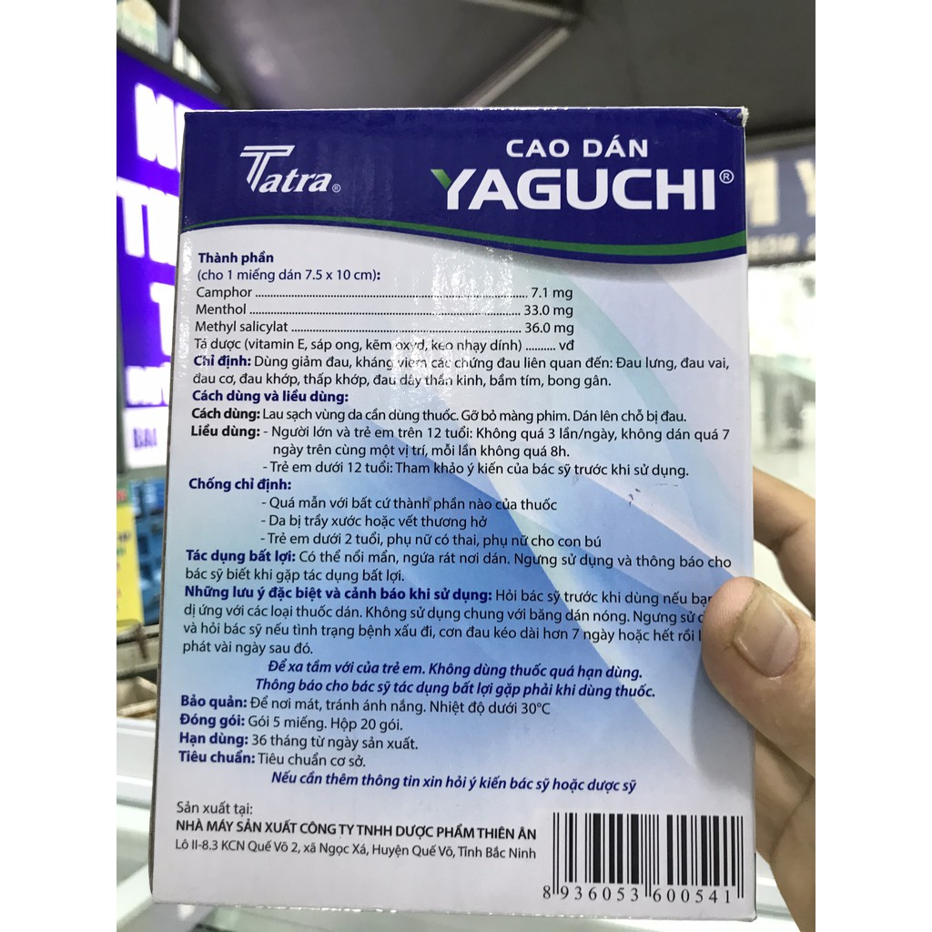 Cao Dán Thảo Dược Giảm Đau Vai, Đau Cơ, Đau Lưng, Đau khớp Yaguchi (bịch 5 miếng dán)