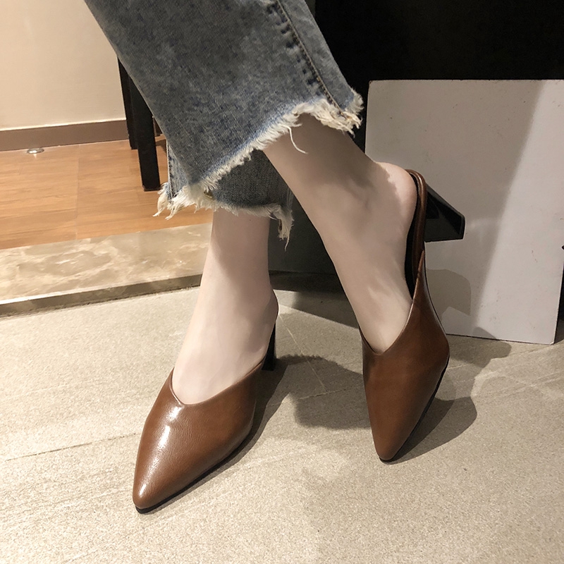 Giày cao gót vải mules phong cách thời trang thanh lịch cho nữ